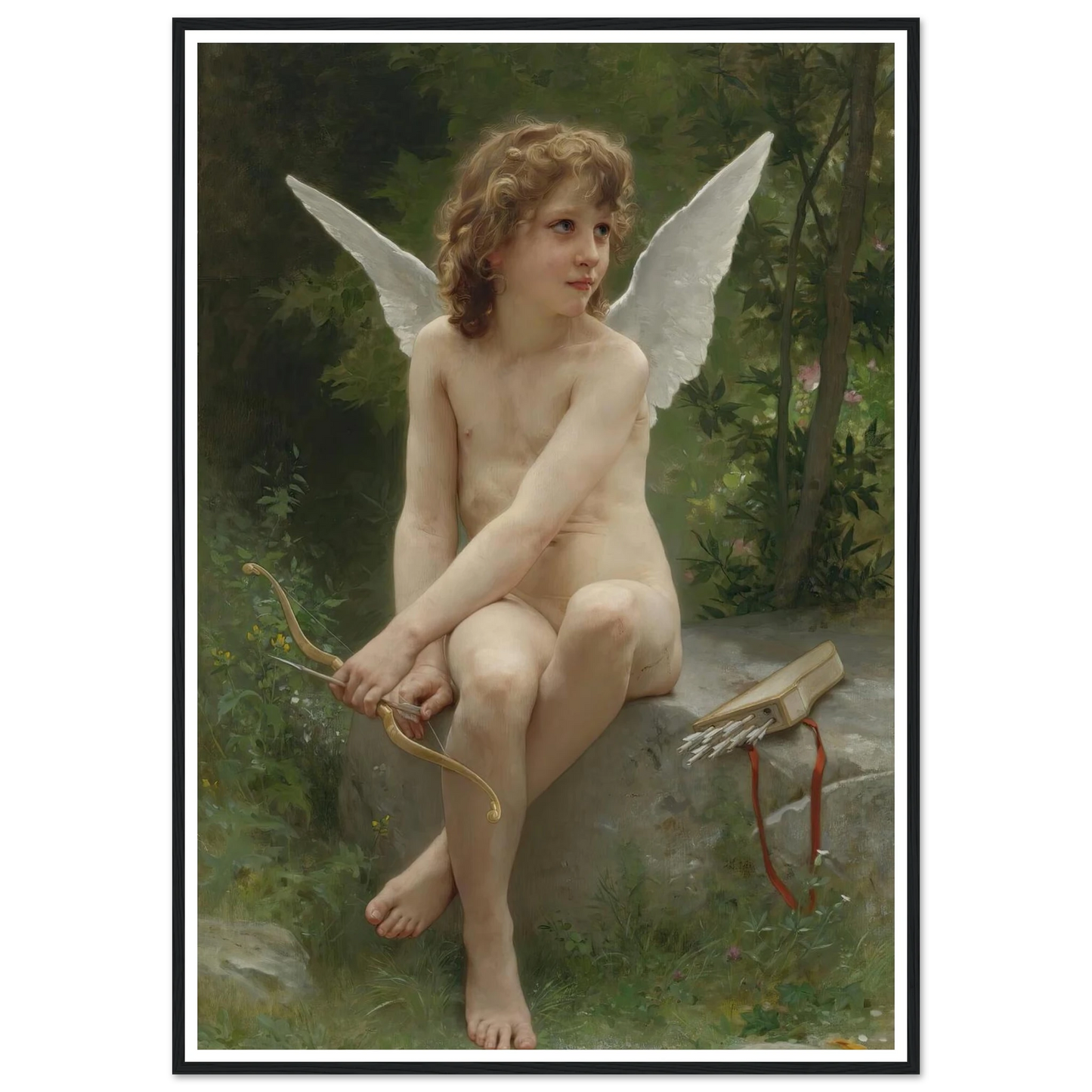 Amour À L’affût (1890) Art Print | William Bouguereau - Framed Poster - 30x40 cm / 12x16″ - Black frame