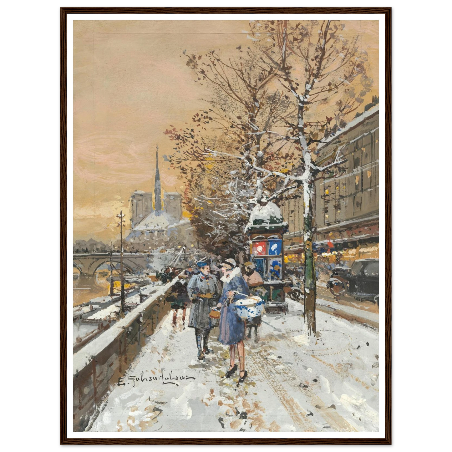 An assignation along the Seine Art Print | Eugene Galien Laloue - Framed Poster - 30x40 cm / 12x16″ - Black frame