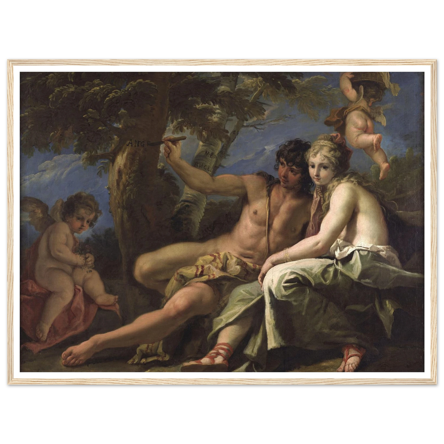 Angelica and Medoro (circa 1716) Art Print | Sebastiano Ricci - Framed Poster - 30x40 cm / 12x16″ - Black frame