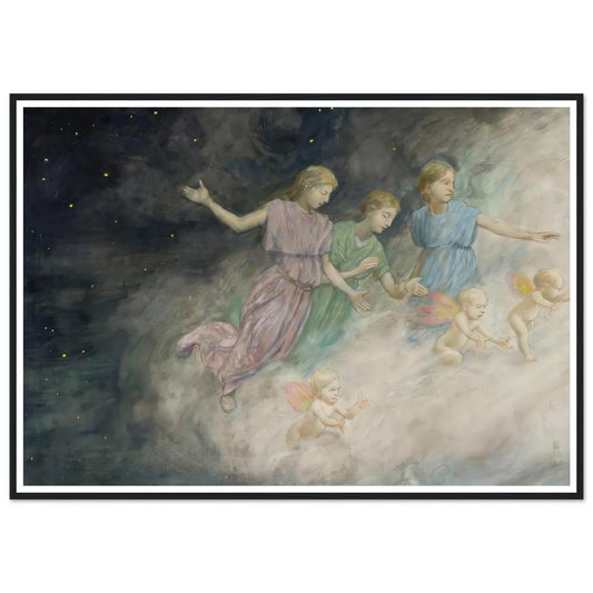 Angels – Annunciation (1906) Art Print | Hans Thoma - Framed Poster - 30x40 cm / 12x16″ - Black frame