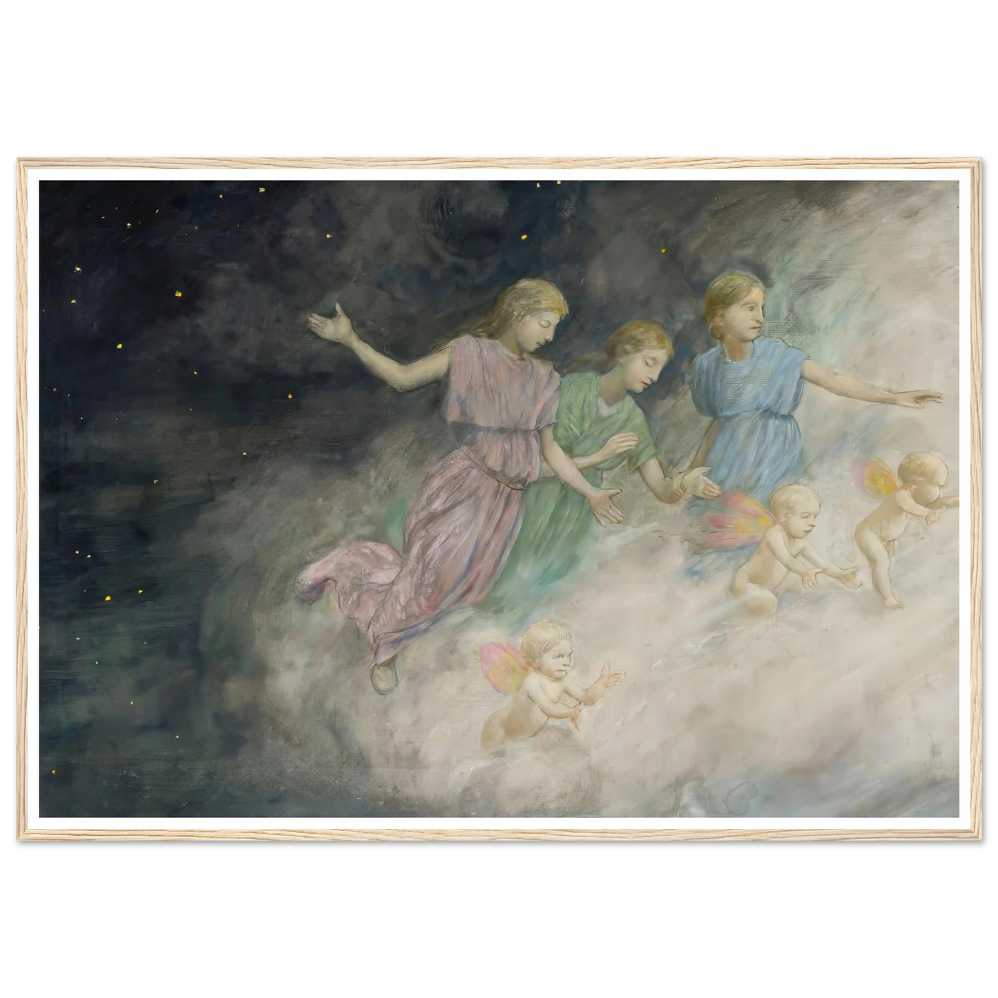 Angels – Annunciation (1906) Art Print | Hans Thoma - Framed Poster - 30x40 cm / 12x16″ - Black frame