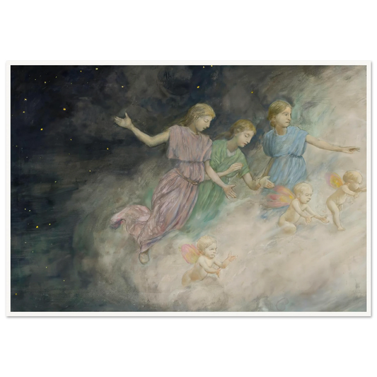 Angels – Annunciation (1906) Art Print | Hans Thoma - Framed Poster - 30x40 cm / 12x16″ - Black frame