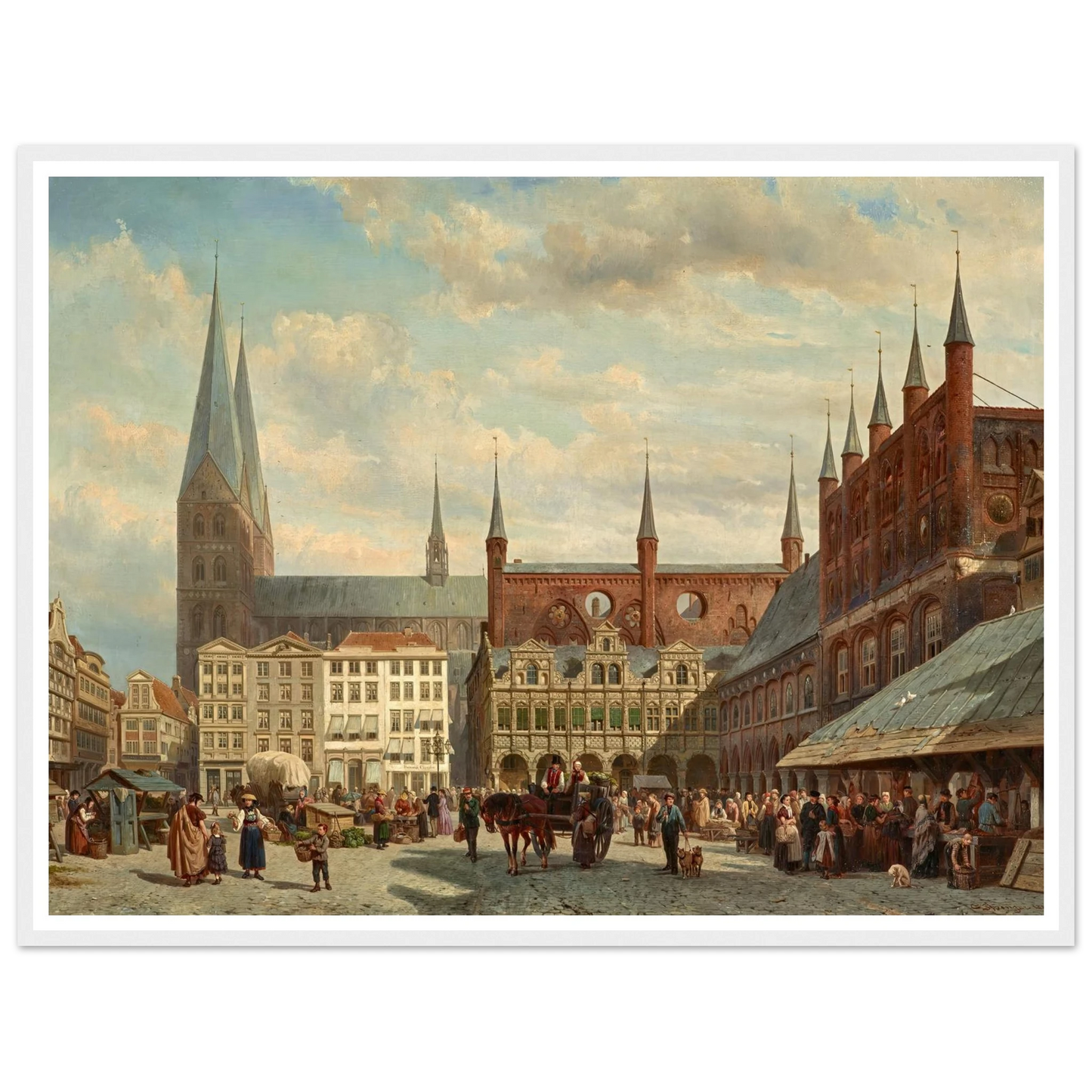 Ansicht des Lübecker Marktes (1870) Art Print | Cornelis Springer - Framed Poster - 30x40 cm / 12x16″ - Black frame
