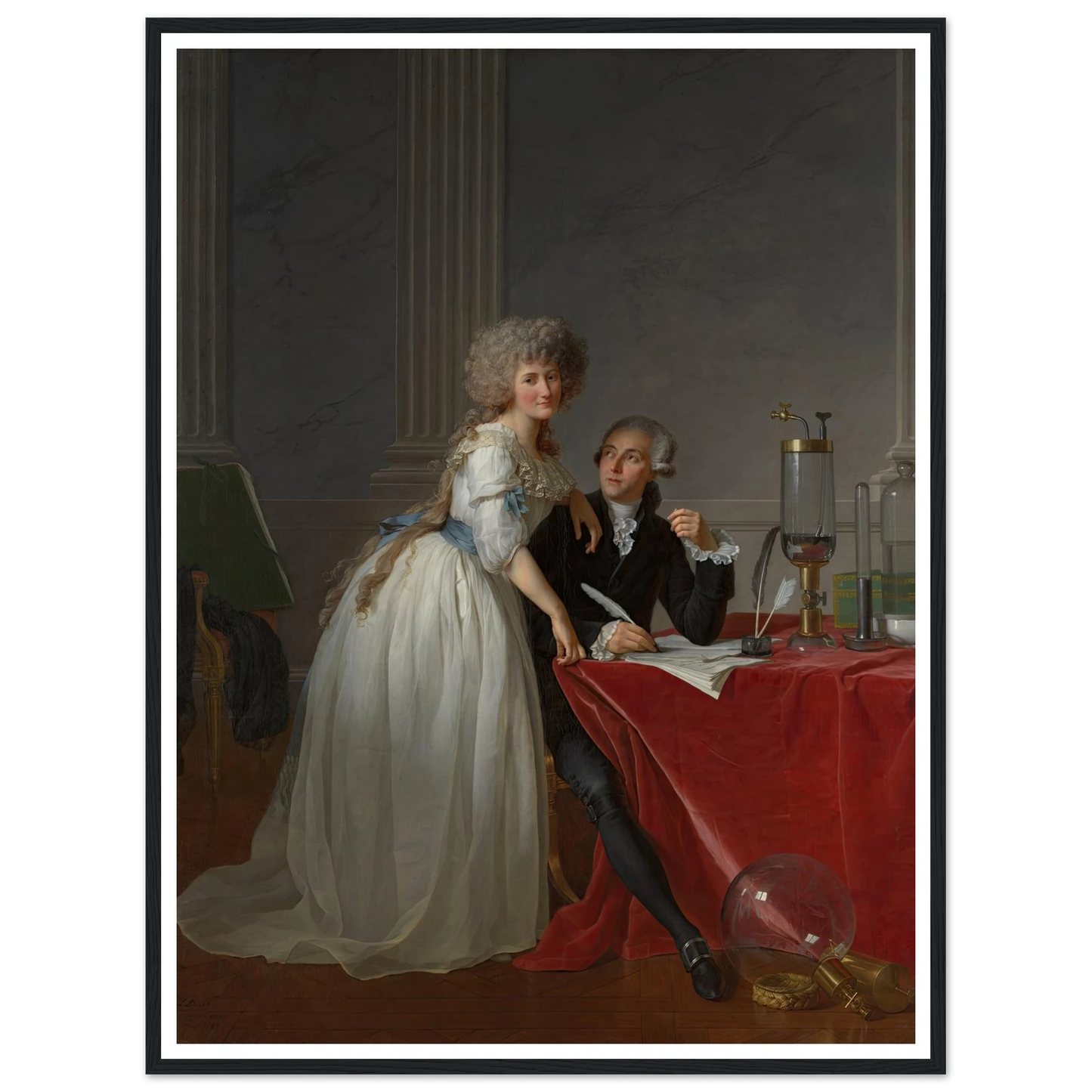 Antoine Laurent Lavoisier (1743–1794) and Marie Anne Lavoisier (Marie Anne Pierrette Paulze, 1758–1836) (1788) Art Print | Jacques Louis David - Framed Poster - 30x40 cm / 12x16″ - Black frame