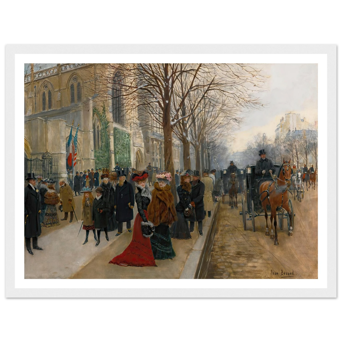Après L’office À L’église De La Sainte Trinité, Noël 1890 (1890) Art Print | Jean Beraud - Framed Poster - 30x40 cm / 12x16″ - Black frame