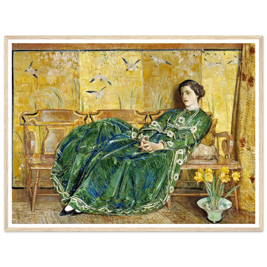 April, (The Green Gown) Art Print | Childe Hassam - Framed Poster - 30x40 cm / 12x16″ - Black frame