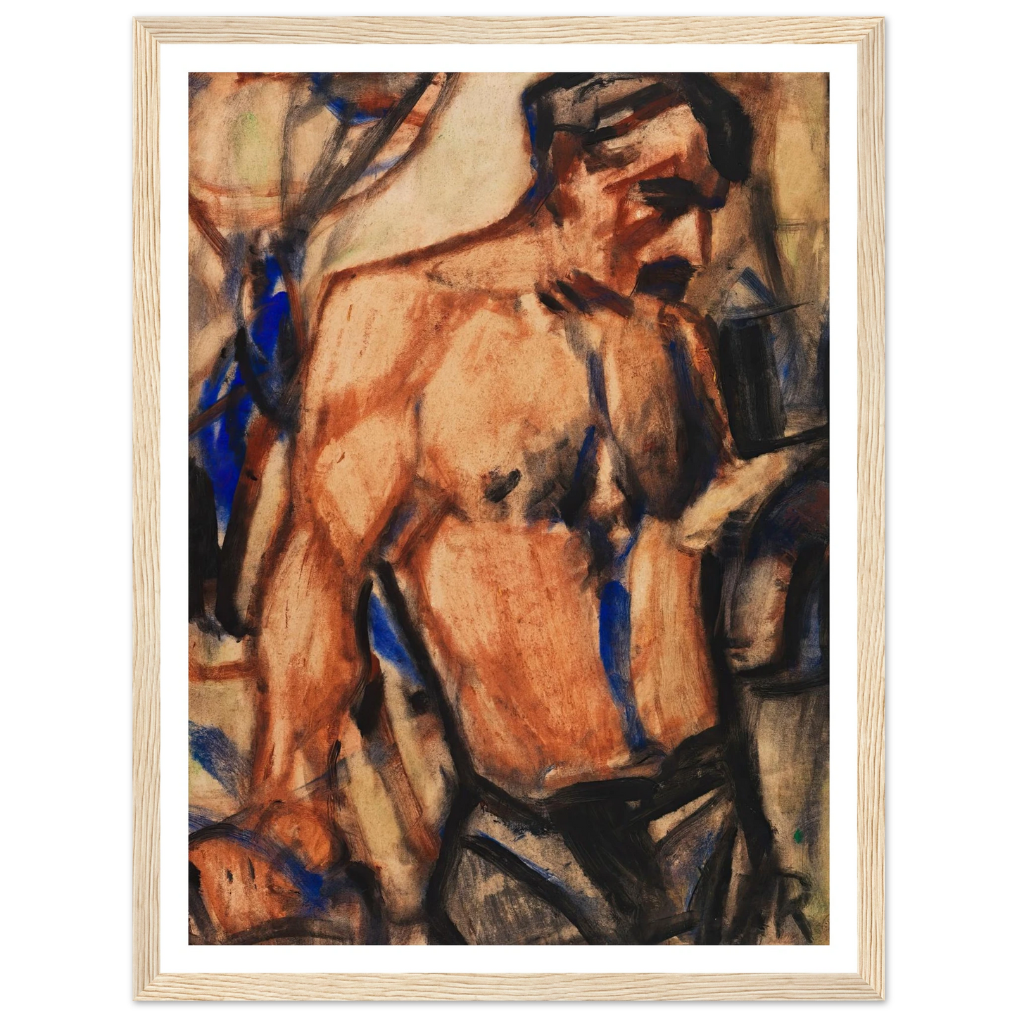 Arbeiter mit nacktem Oberkörper (1920-30) Art Print | Christian Rohlfs - Framed Poster - 30x40 cm / 12x16″ - Black frame