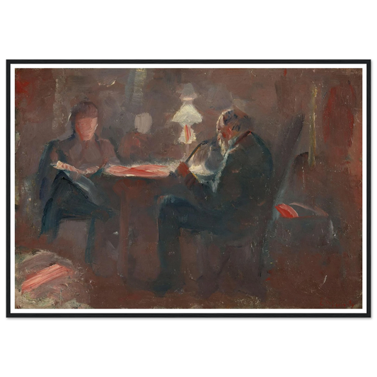 Around the Paraffin Lamp (1883) Art Print | Edvard Munch - Framed Poster - 30x40 cm / 12x16″ - Black frame