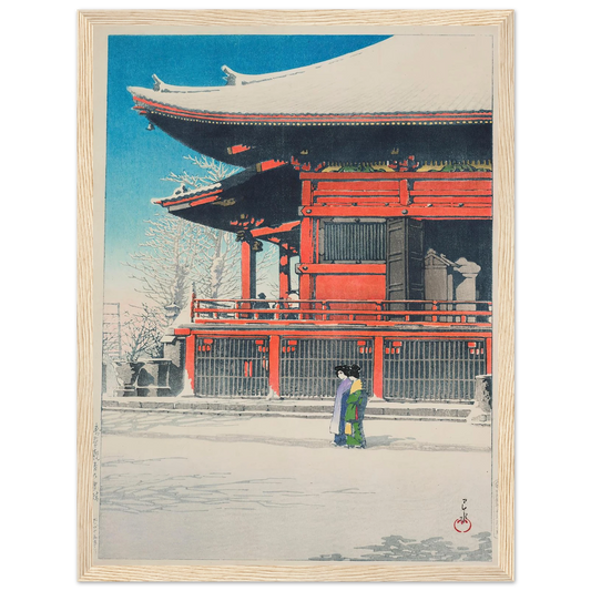 Asakusa kannon no yukibare (Clear weather after snow at Asakusa Kannon Temple) (1926) Art Print | Kawase Hasui - Framed Poster - 30x40 cm / 12x16″ - Black frame