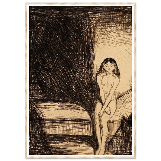 At Night (Puberty) (1986) Art Print | Edvard Munch - Framed Poster - 30x40 cm / 12x16″ - Black frame