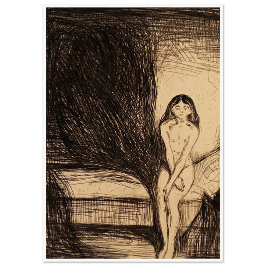 At Night (Puberty) (1986) Art Print | Edvard Munch - Framed Poster - 30x40 cm / 12x16″ - Black frame