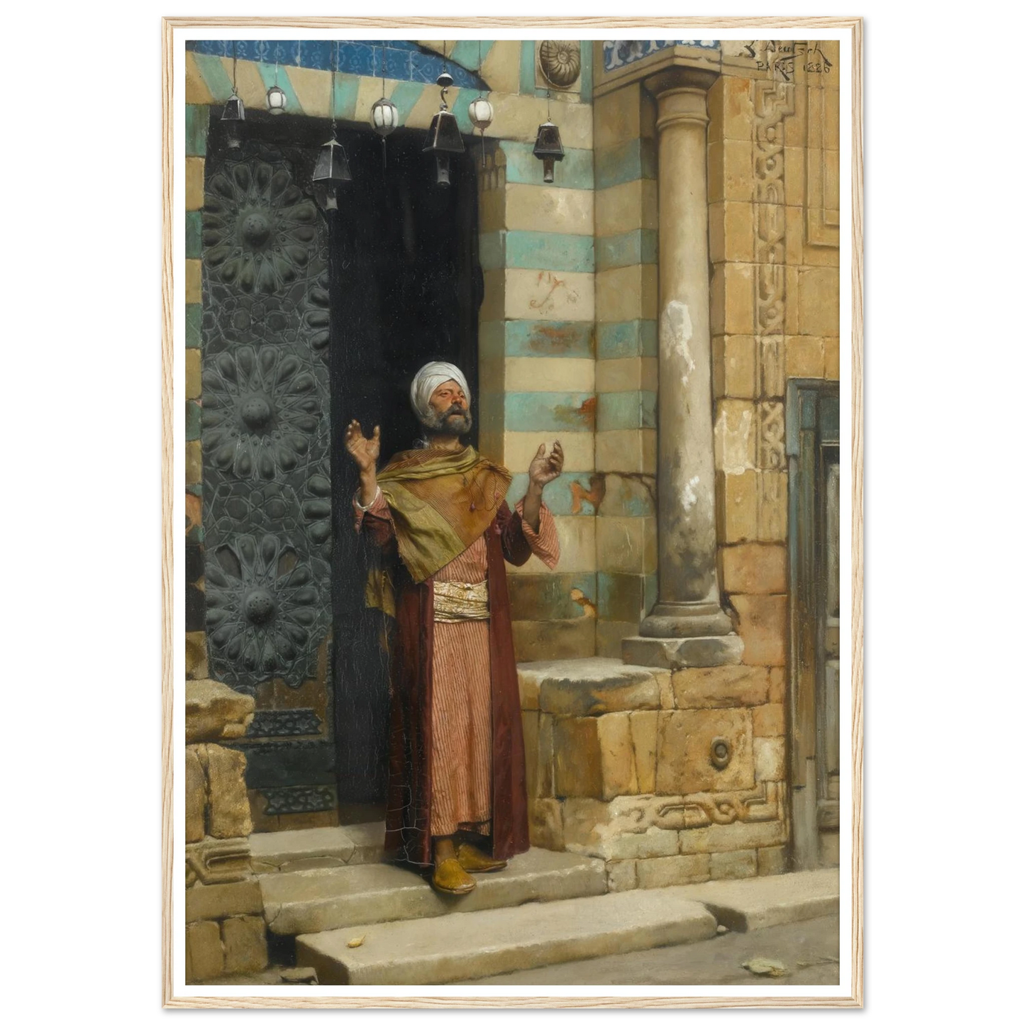 At the door of the mosque (1886) Art Print | Ludwig Deutsch - Framed Poster - 30x40 cm / 12x16″ - Black frame