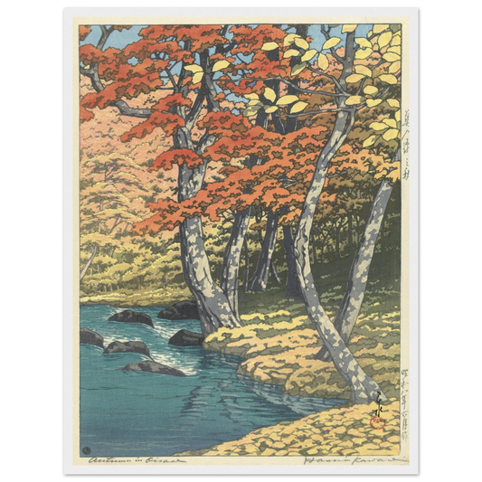 Autumn In Oirase (1933) Art Print | Kawase Hasui - Framed Poster - 30x40 cm / 12x16″ - Black frame