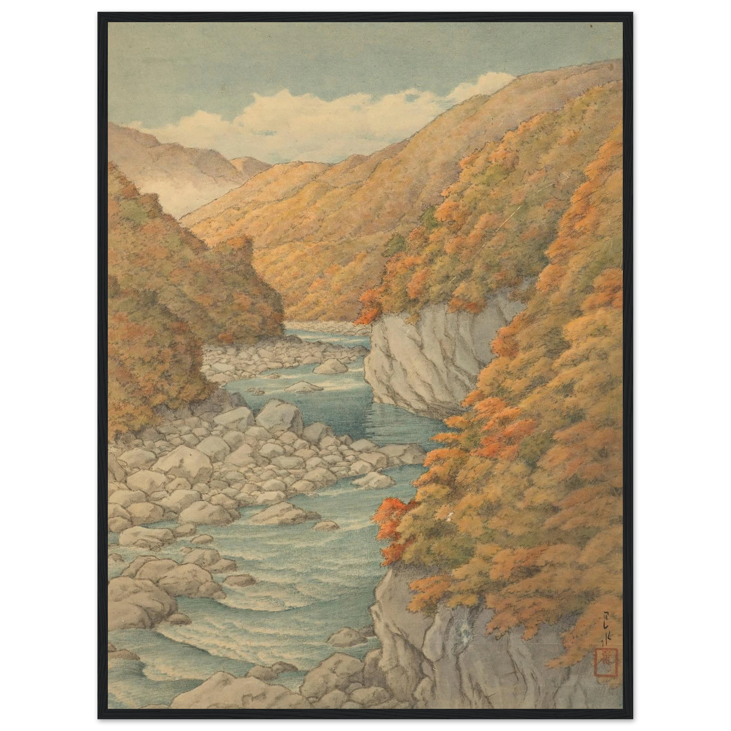 Autumn landscape Art Print | Kawase Hasui - Framed Poster - 30x40 cm / 12x16″ - Black frame