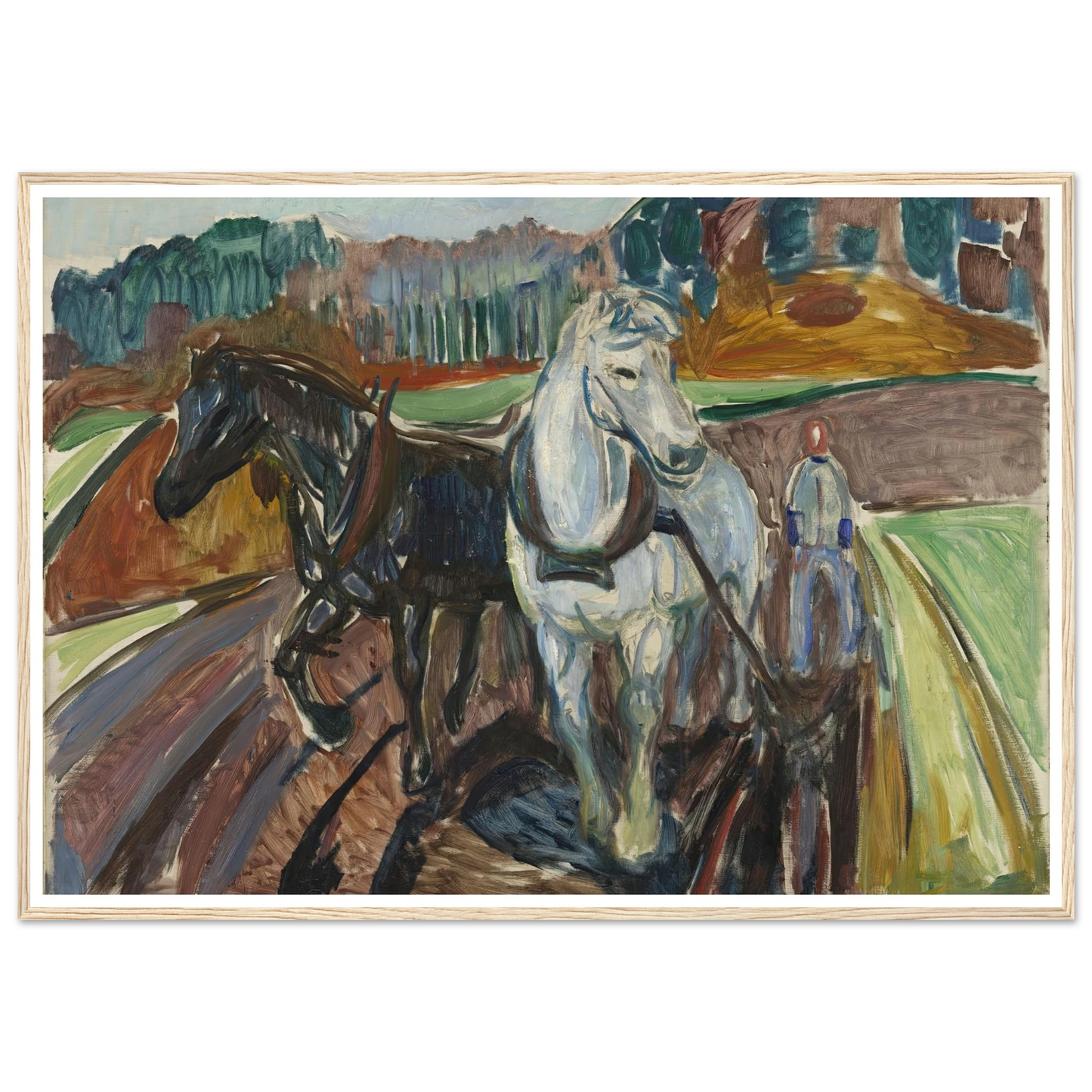 Autumn Ploughing (1919) Art Print | Edvard Munch - Framed Poster - 30x40 cm / 12x16″ - Black frame