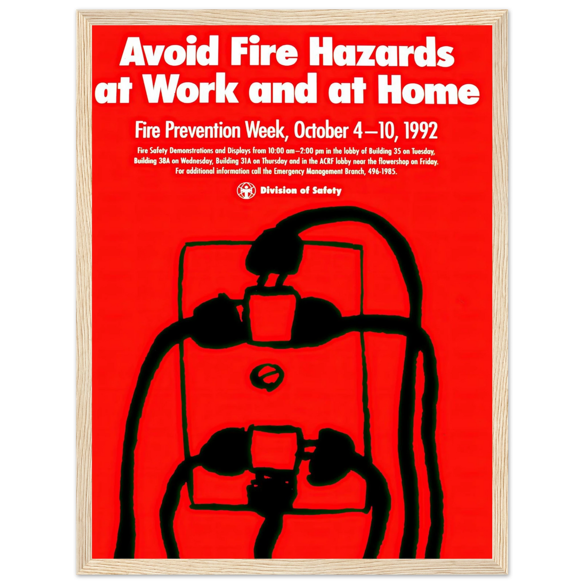 Avoid fire hazards at work and at home (1992) Art Print | National Institutes of Health - Framed Poster - 30x40 cm / 12x16″ - Black frame
