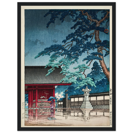 Harusame, Gokokuji (Spring rain at Gokokuji Temple) (1932) Art Print | Kawase Hasui - Framed Poster - 30x40 cm / 12x16″ - Black frame