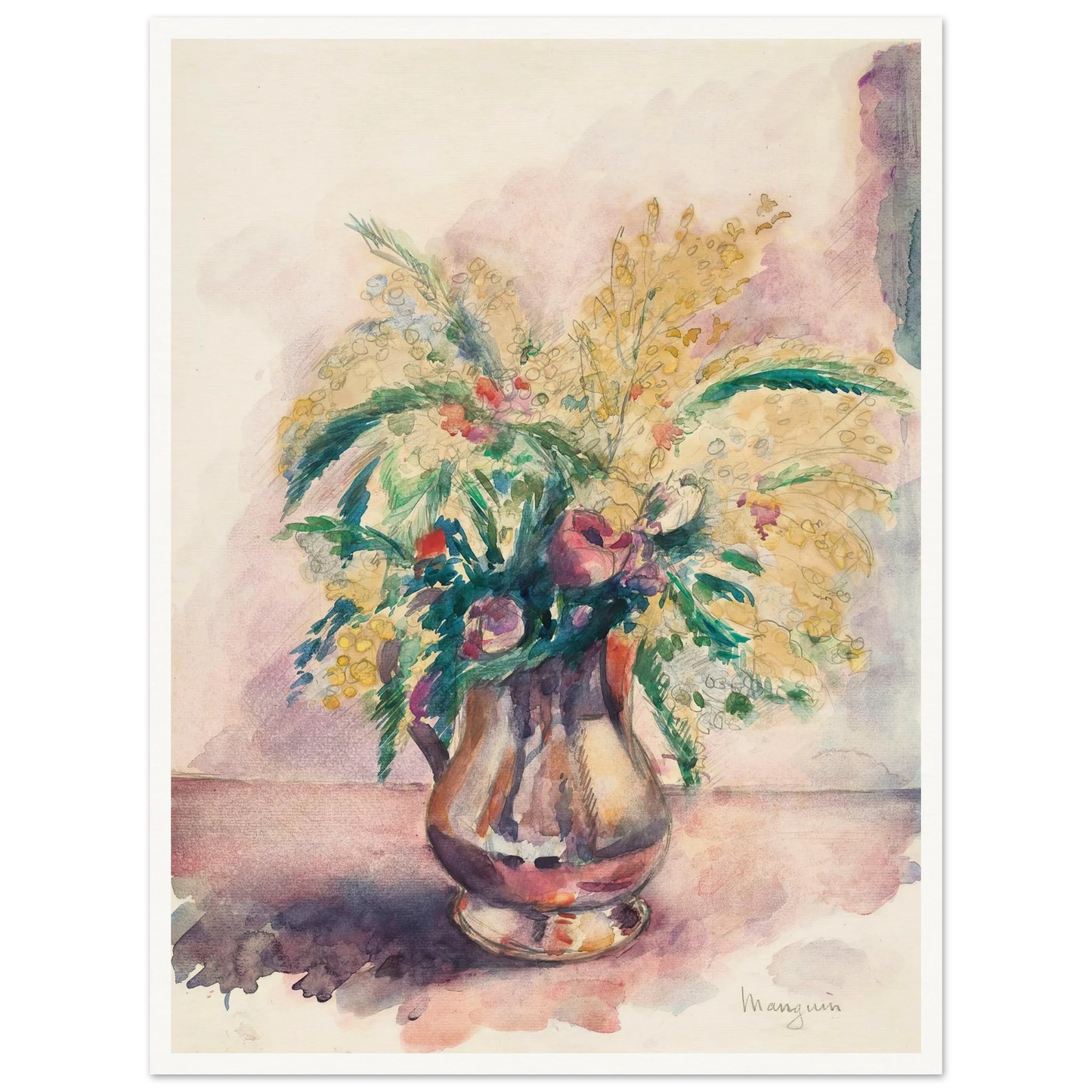 Anémones et mimosas (1943) Art Print | Henri Manguin-Quipham Collections