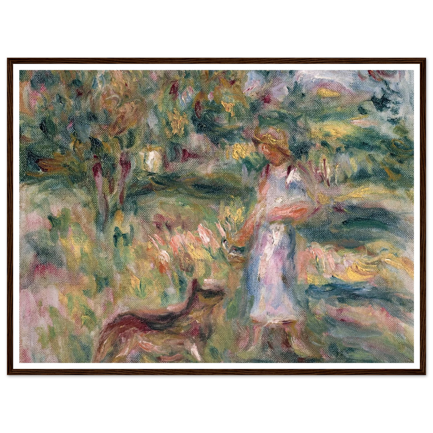 Paysage avec femme en bleu et Zaza à Cagnes (1919) Art Print | Pierre Auguste Renoir-Quipham Collections