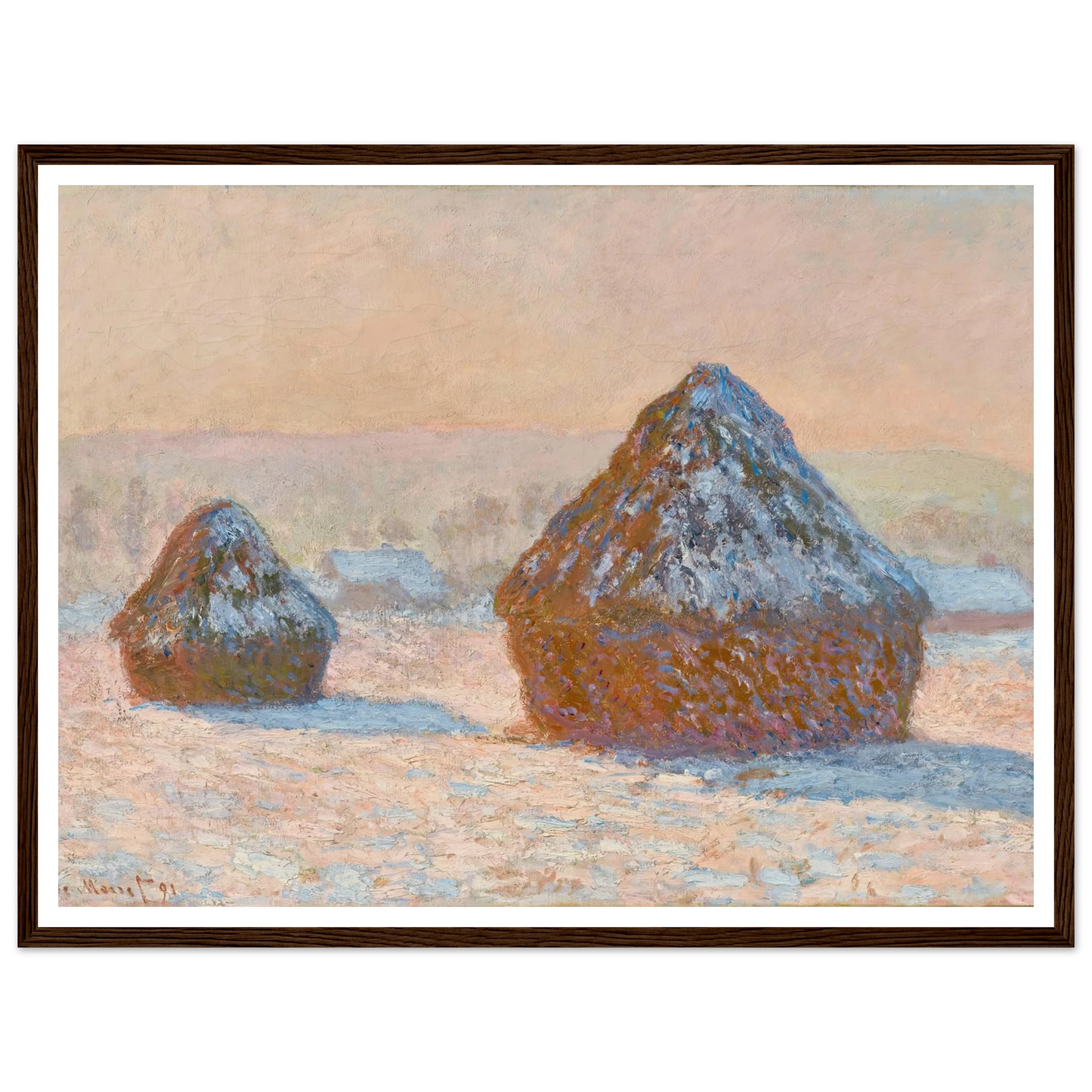 Wheatstacks, Snow Effect, Morning (1891) Art Print | Claude Monet-Quipham Collections