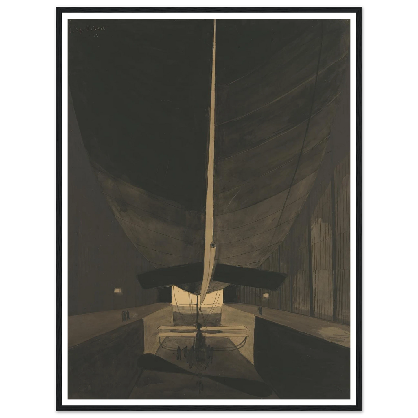 Het luchtschip Belgique II in zijn loods (1910) Art Print | Leon Spilliaert-Quipham Collections