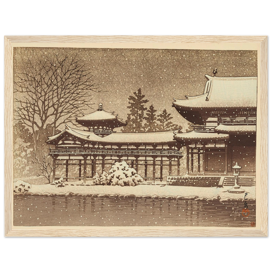 Hoodo no bosetsu (Evening snow at Phoenix Hall) (1951) Art Print | Kawase Hasui - Framed Poster - 30x40 cm / 12x16″ - Black frame