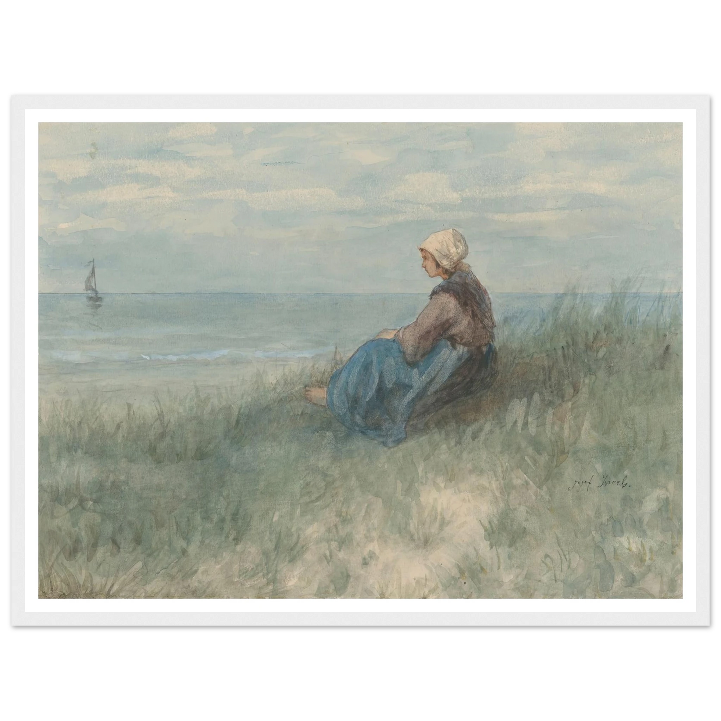 Een vrouw zit op een duin naar zee te kijken (1834 - 1911) Art Print | Jozef Israels-Quipham Collections