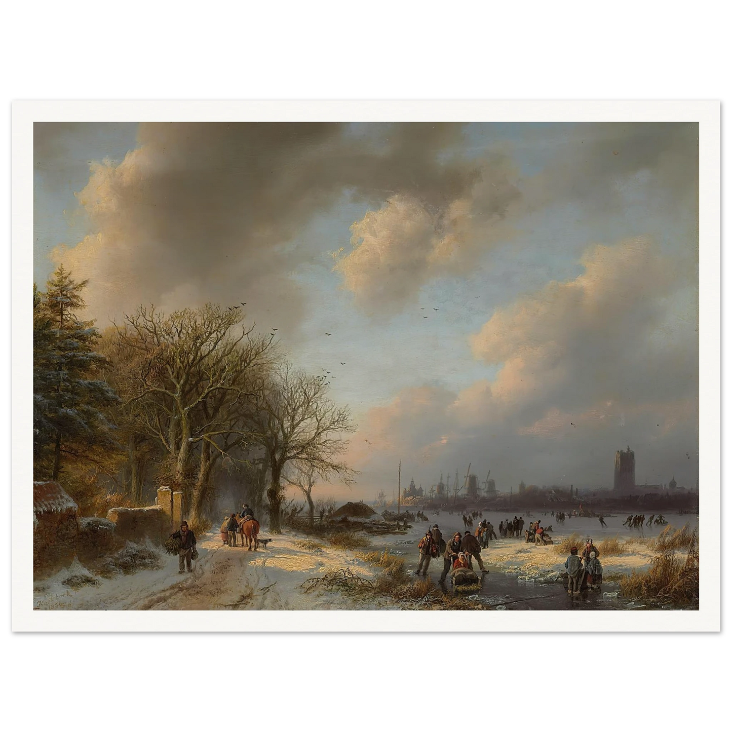 Skaters On A Waterway With A Koek-En-Zopie Beyond (1854) Art Print | Barend Cornelis Koekkoek-Quipham Collections