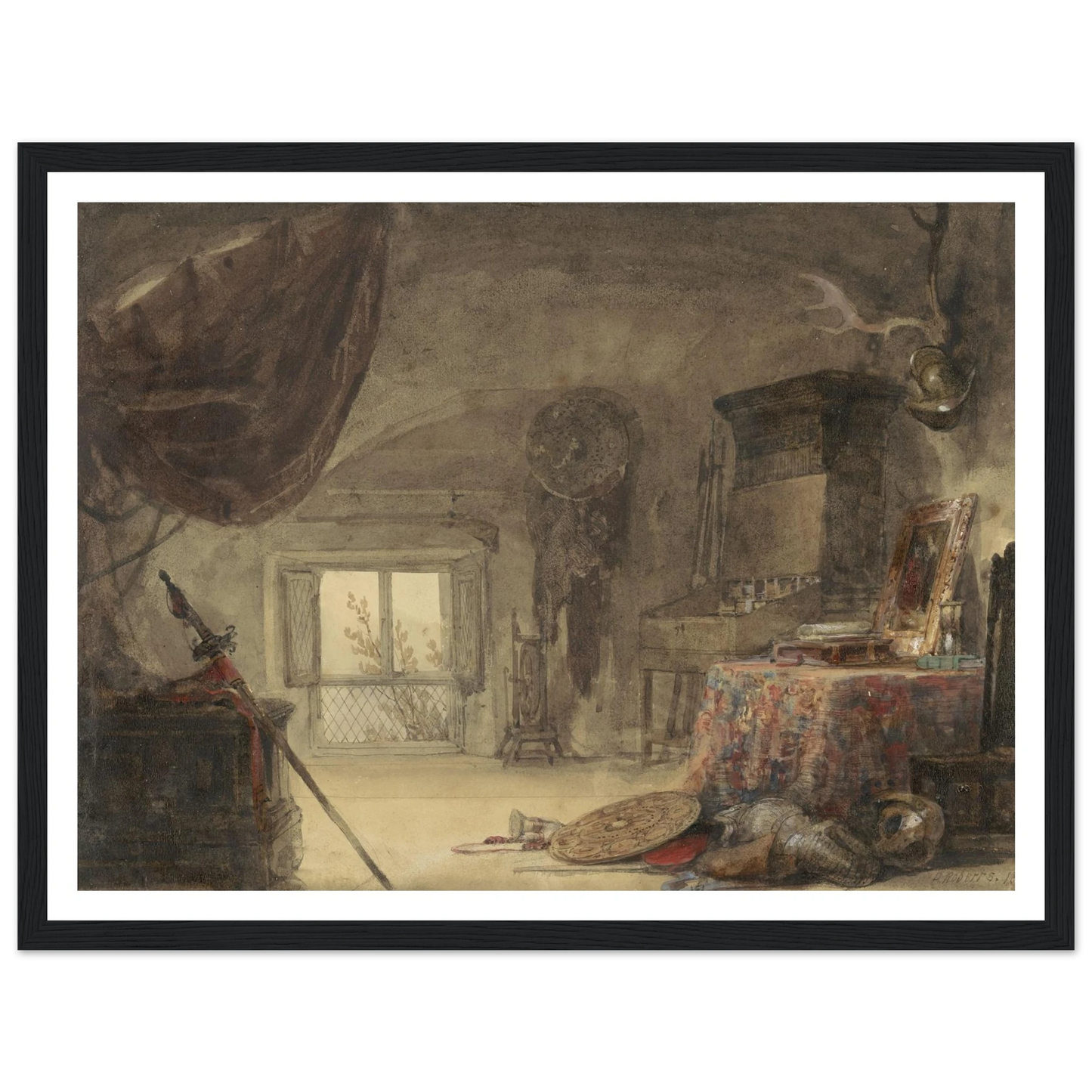 Zoldervertrek, ingericht als atelier (1830 - 1839) Art Print | David Roberts-Quipham Collections