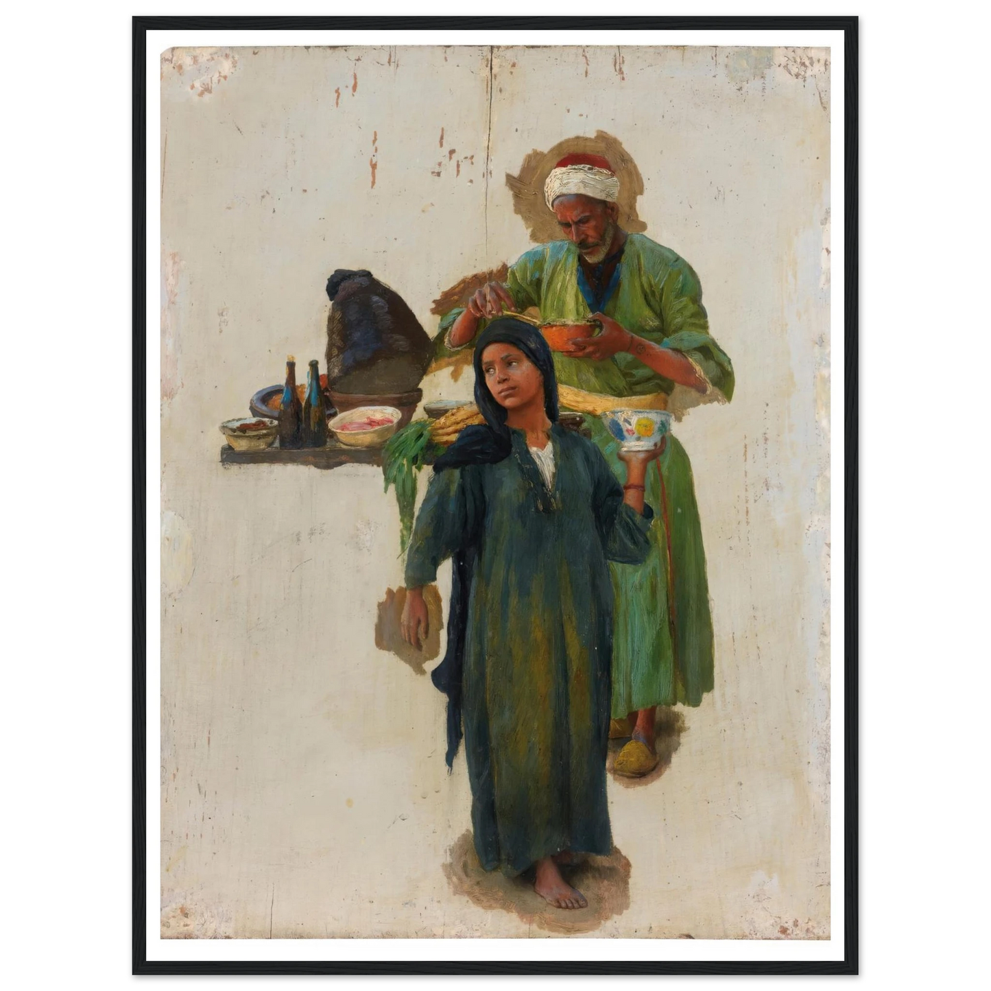 Study Of A Man And A Girl Holding A Bowl Art Print | Ludwig Deutsch-Quipham Collections