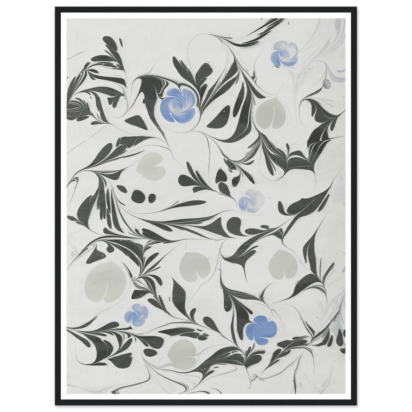 Marmorpapier (mit Blüten und herzförmigen Blättern) (1890 - 1910) Art Print | Anker Kyster-Quipham Collections