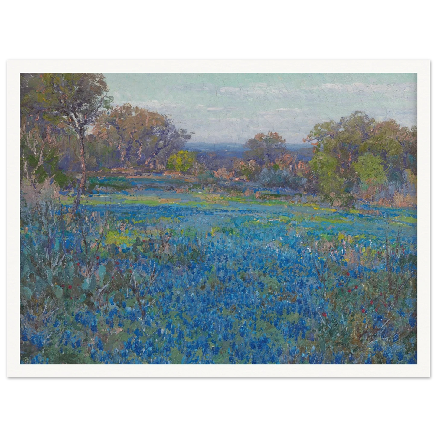 A field of Blue Bonnets, late afternoon sunlight (1919-1920) Art Print | Julian Onderdonk-Quipham Collections
