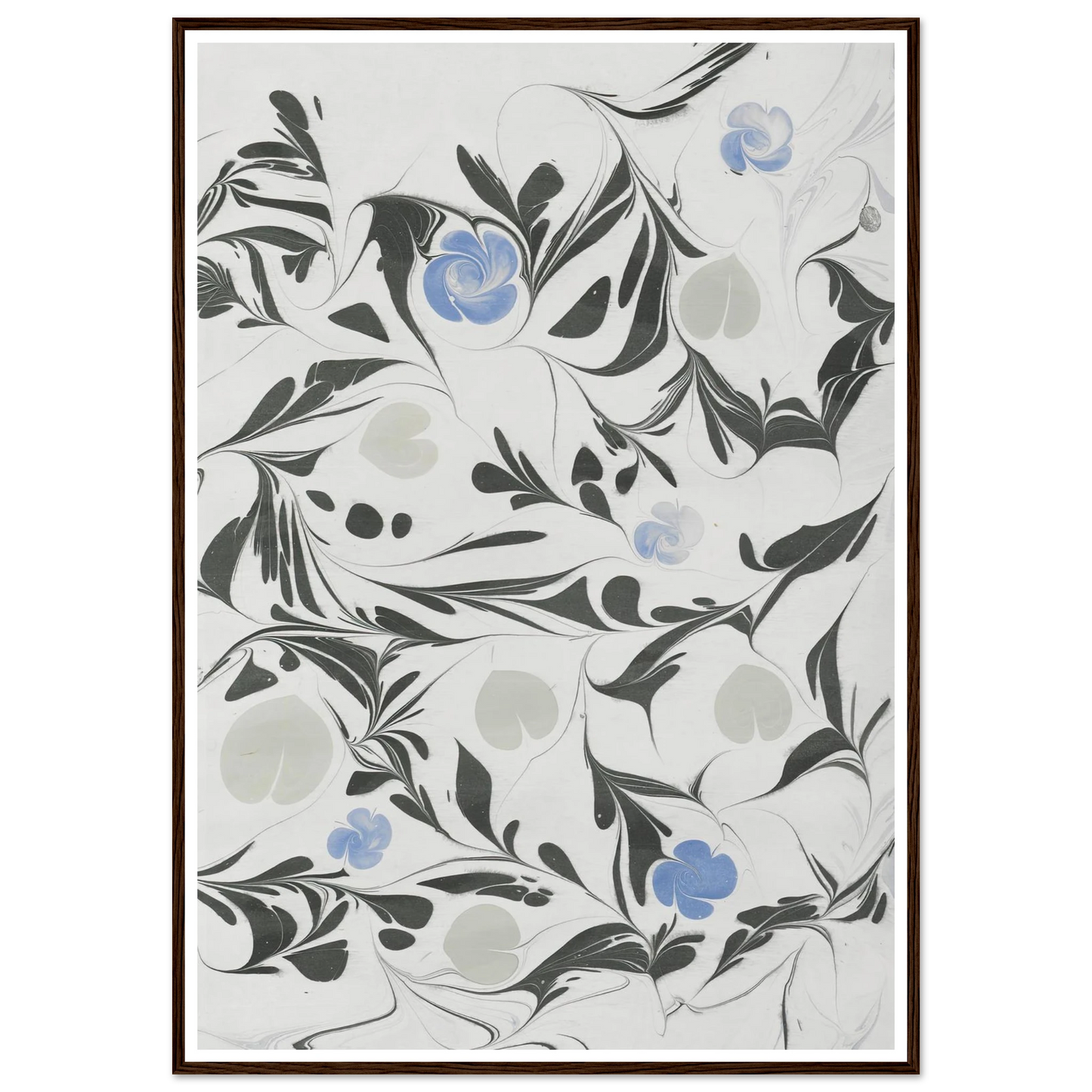Marmorpapier (mit Blüten und herzförmigen Blättern) (1890 - 1910) Art Print | Anker Kyster-Quipham Collections