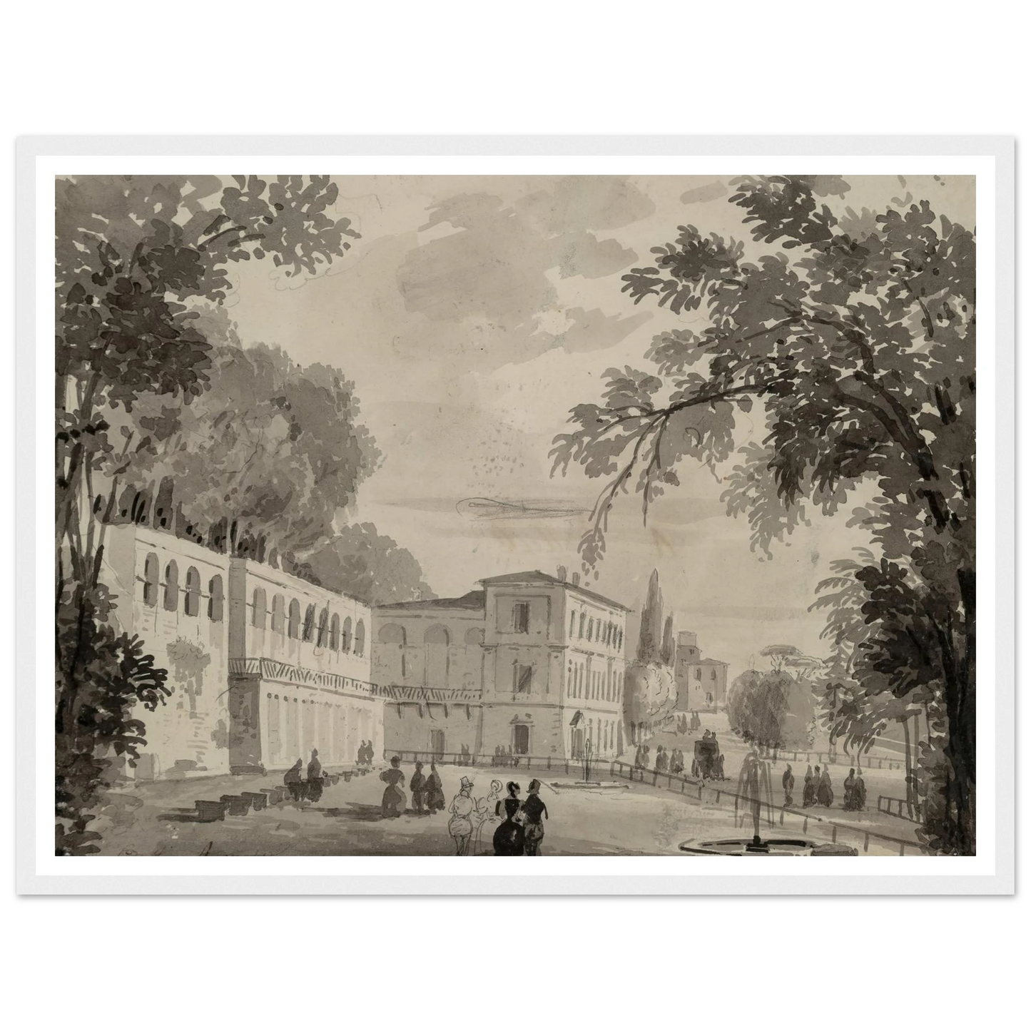 Veduta of the Aqueduct and Aranciera of the Villa Borghese, Rome Art Print | Ippolito Caffi-Quipham Collections