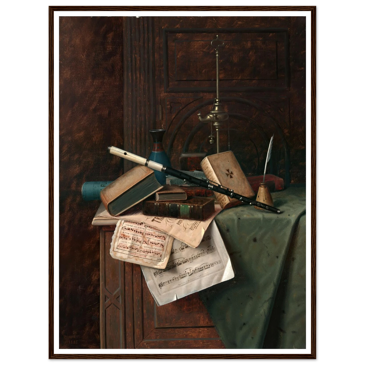 Still Life with Flute, Vase and Roman Lamp (1885) Art Print | William Michael Harnett-Quipham Collections