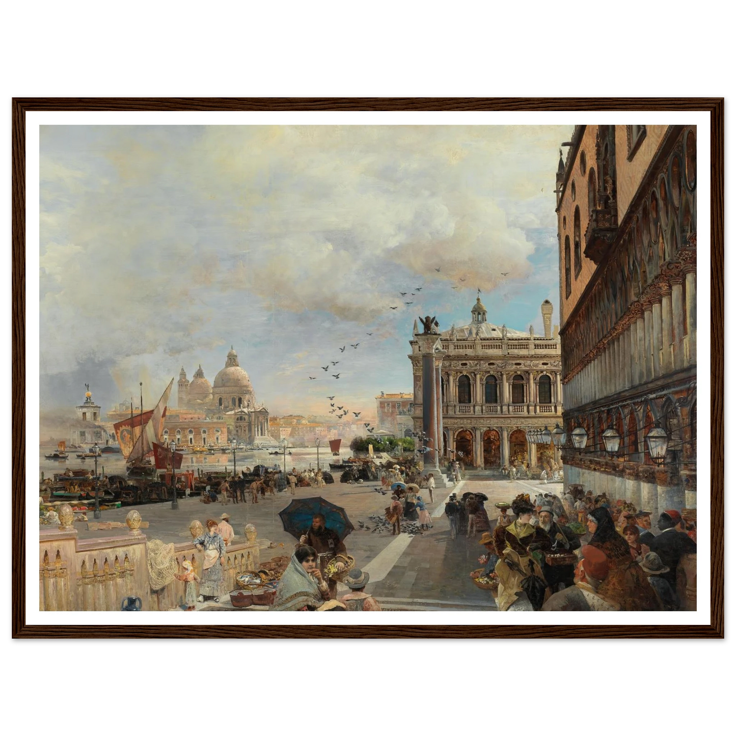 Venice, A View Of The Piazzetta, With The Biblioteca Marciana, Santa Maria Della Salute And The Dogana Art Print | Oswald Achenbach-Quipham Collections