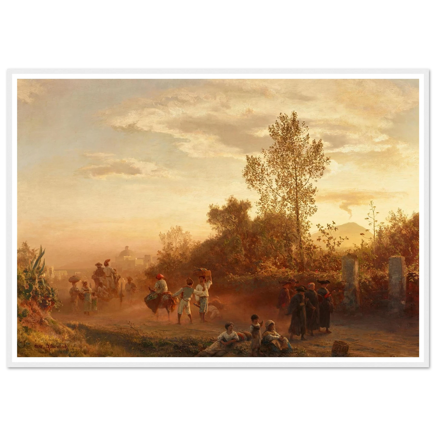 Landstraße bei Neapel mit Vesuv im Hintergrund Art Print | Oswald Achenbach-Quipham Collections