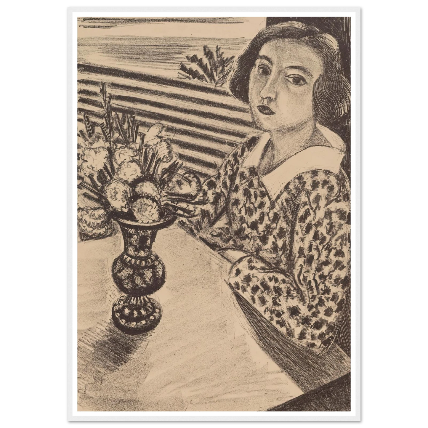 Seated Young Girl with a Bouquet of Flowers (1923) Art Print | Henri Matisse-Quipham Collections