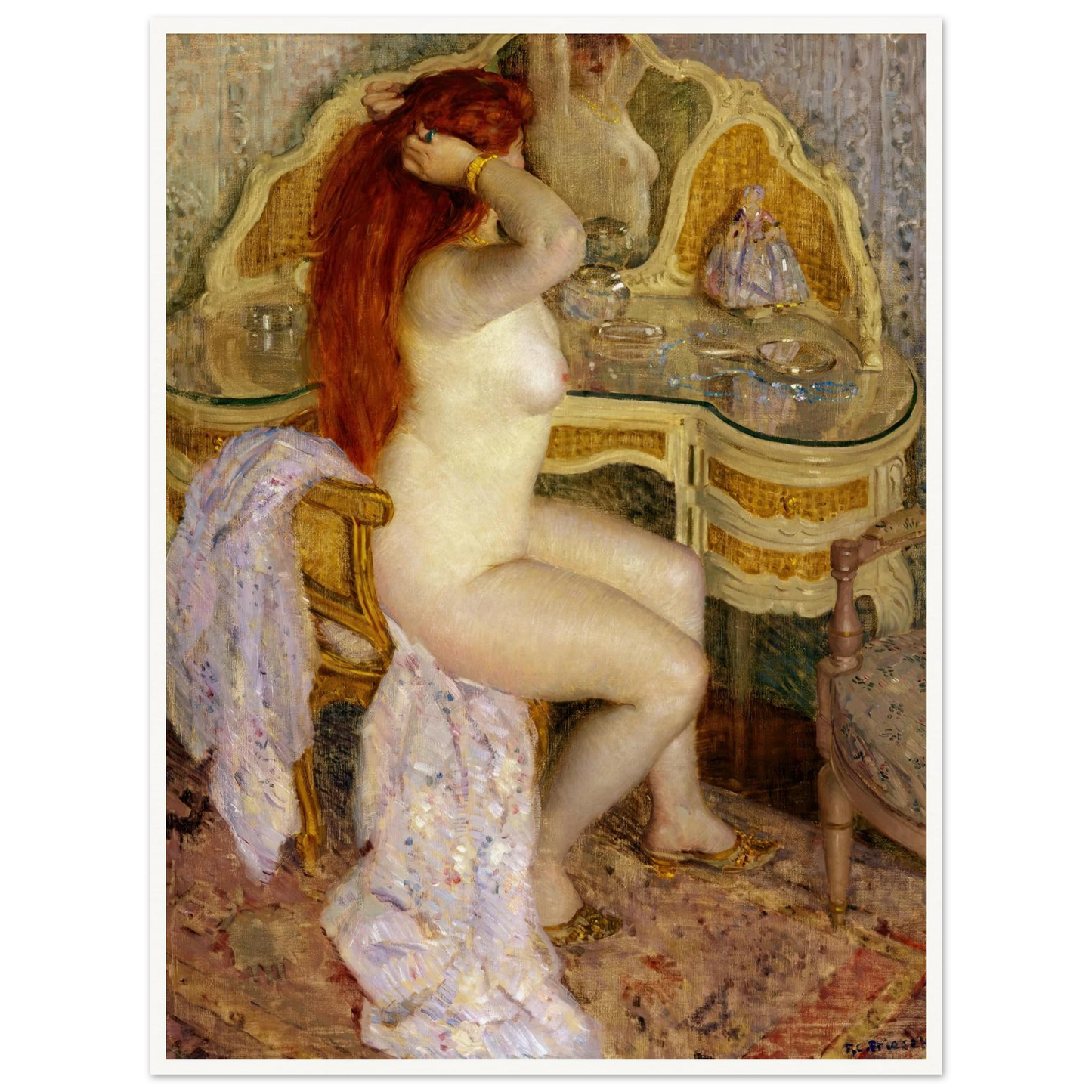 Nude Seated at Her Dressing Table (1909) Art Print | Frederick Carl Frieseke-Quipham Collections