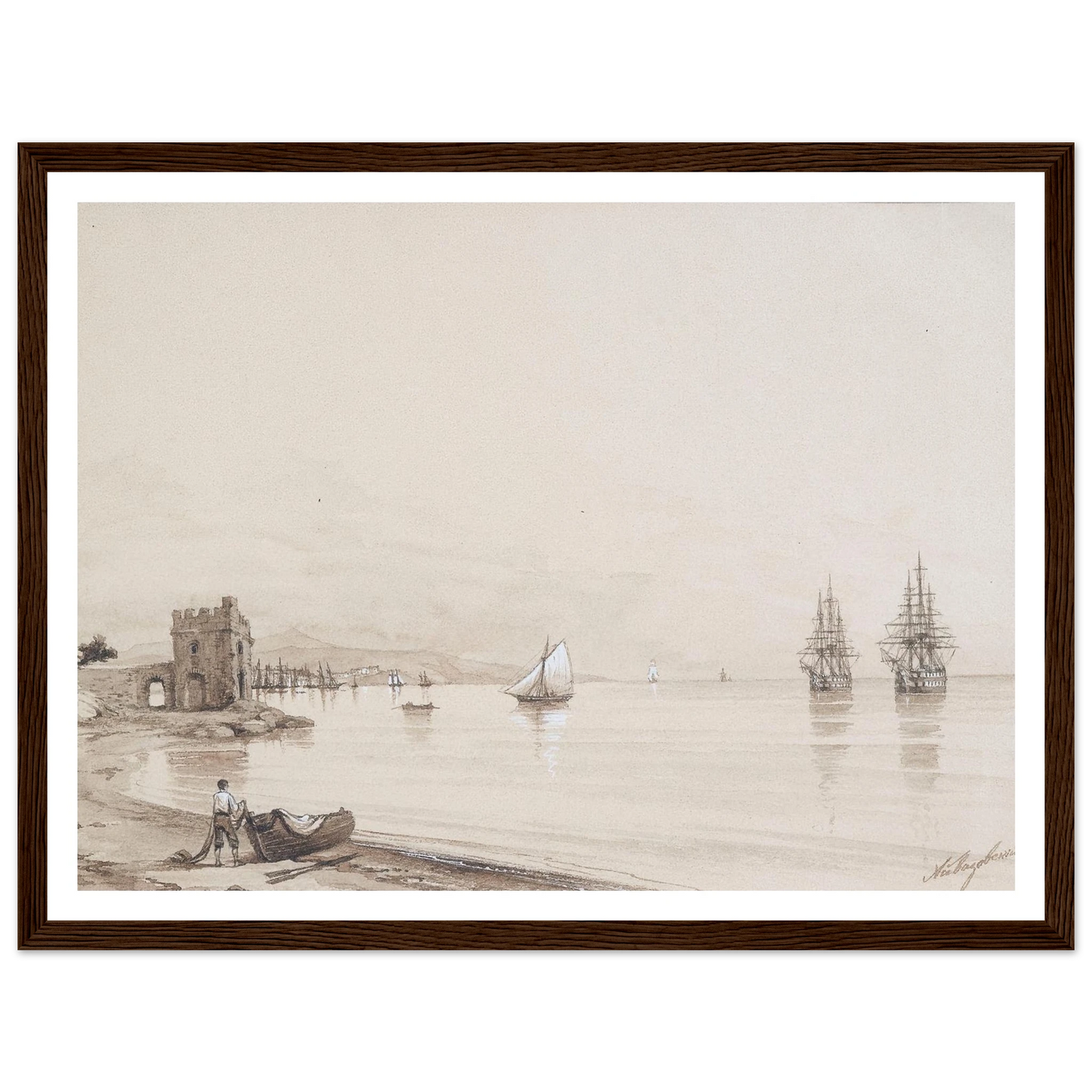View of a bay with numerous sailing-ships Art Print | Ivan Konstantinovich Aivazovsky-Quipham Collections