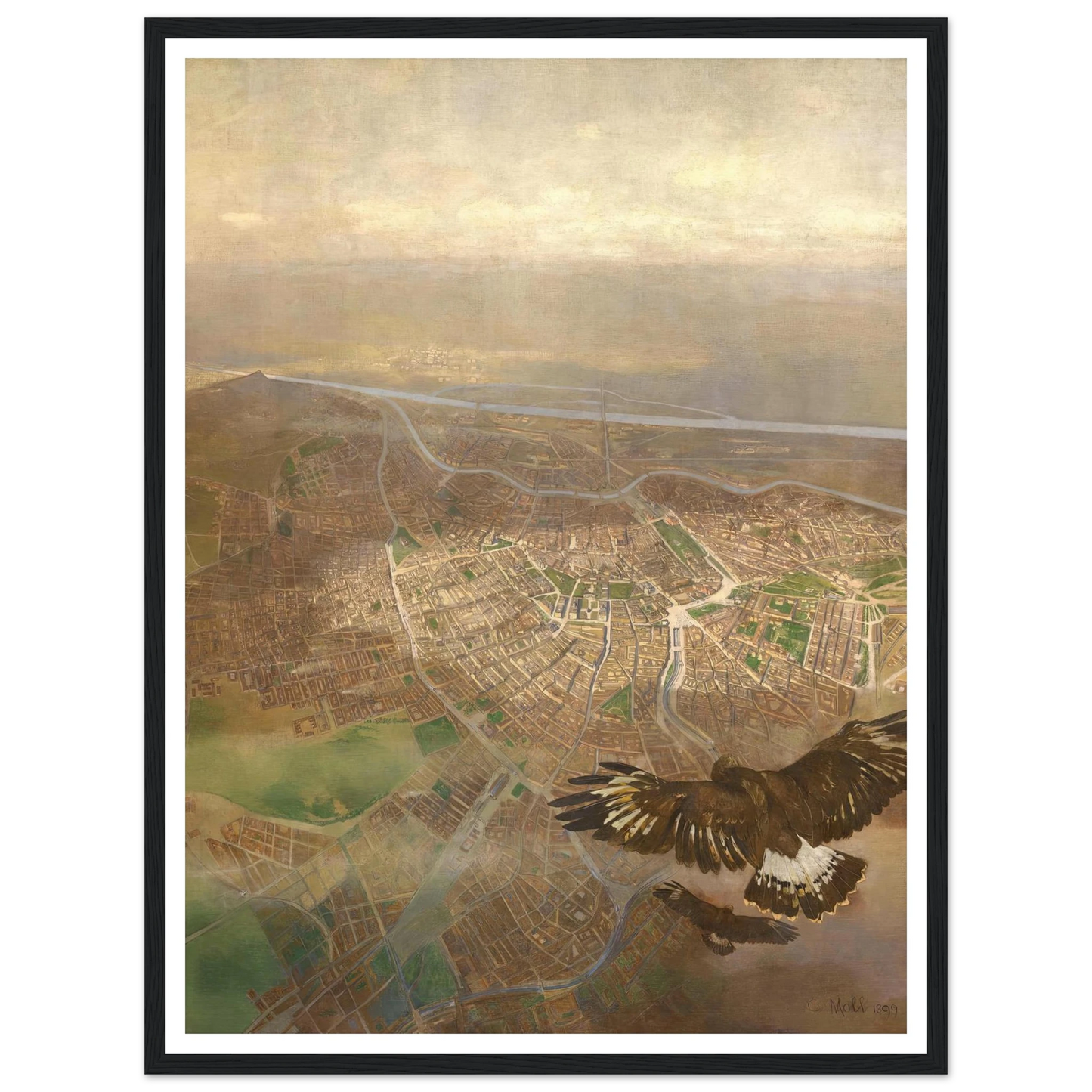 Blick auf Wien aus der Ballonhöhe von 3000m über der Schönbrunner Gloriette (1898) Art Print | Carl Moll-Quipham Collections