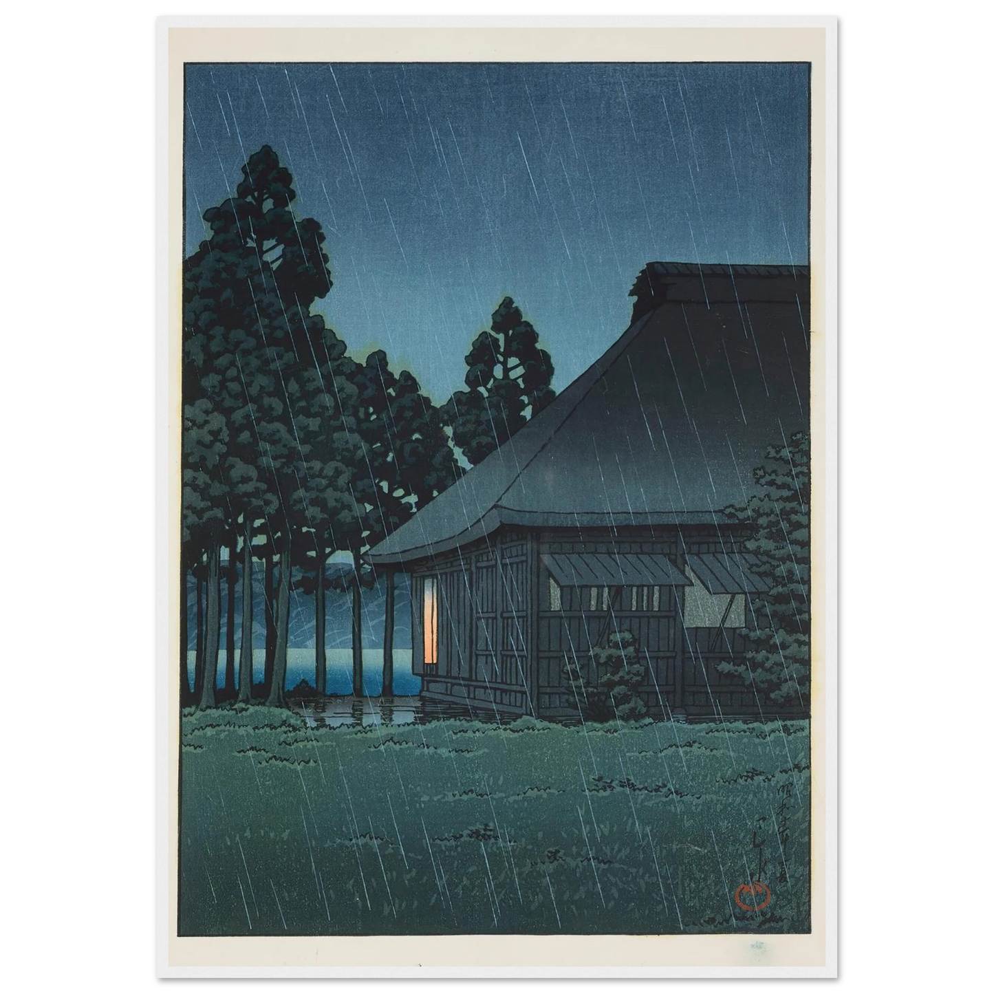 Evening rain at a lakeside tearoom (1935) Art Print | Kawase Hasui-Quipham Collections