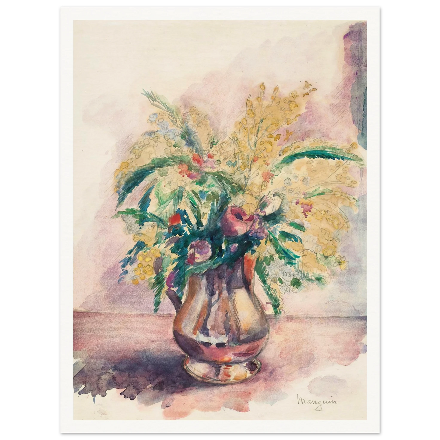 Anémones et mimosas (1943) Art Print | Henri Manguin-Quipham Collections