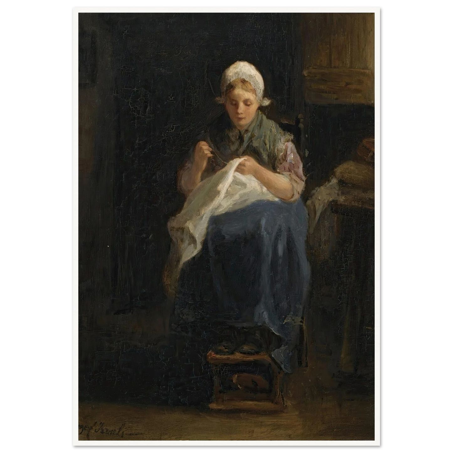 A peasant girl sewing Art Print | Jozef Israels-Quipham Collections