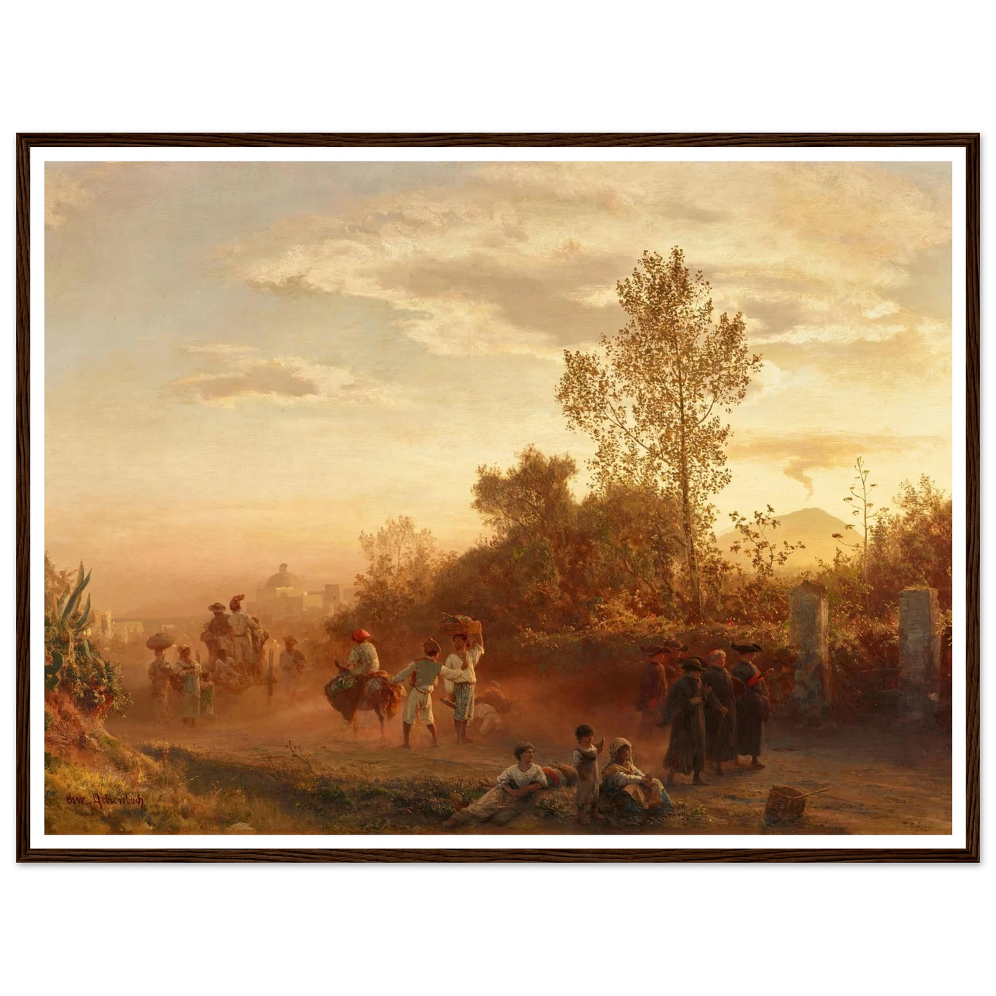 Landstraße bei Neapel mit Vesuv im Hintergrund Art Print | Oswald Achenbach-Quipham Collections