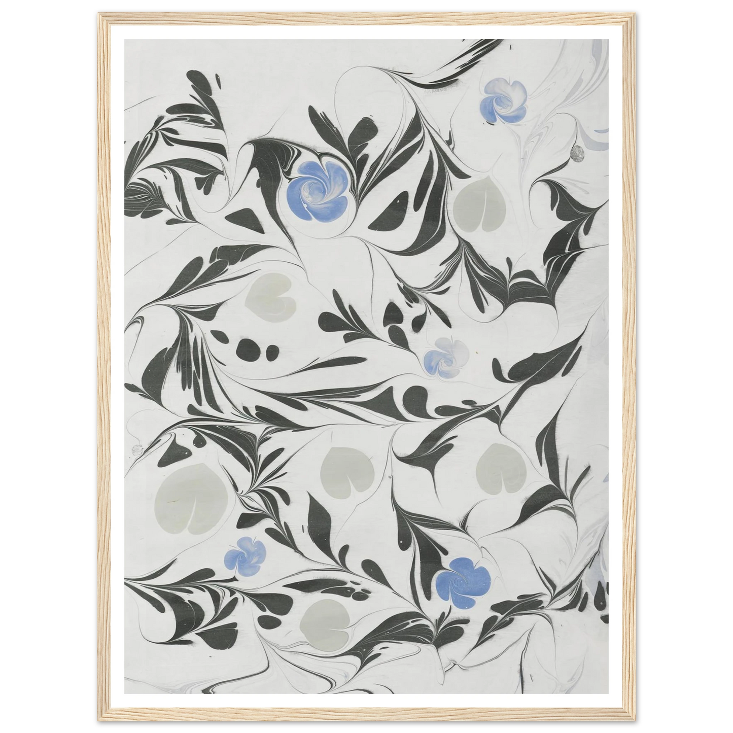 Marmorpapier (mit Blüten und herzförmigen Blättern) (1890 - 1910) Art Print | Anker Kyster-Quipham Collections