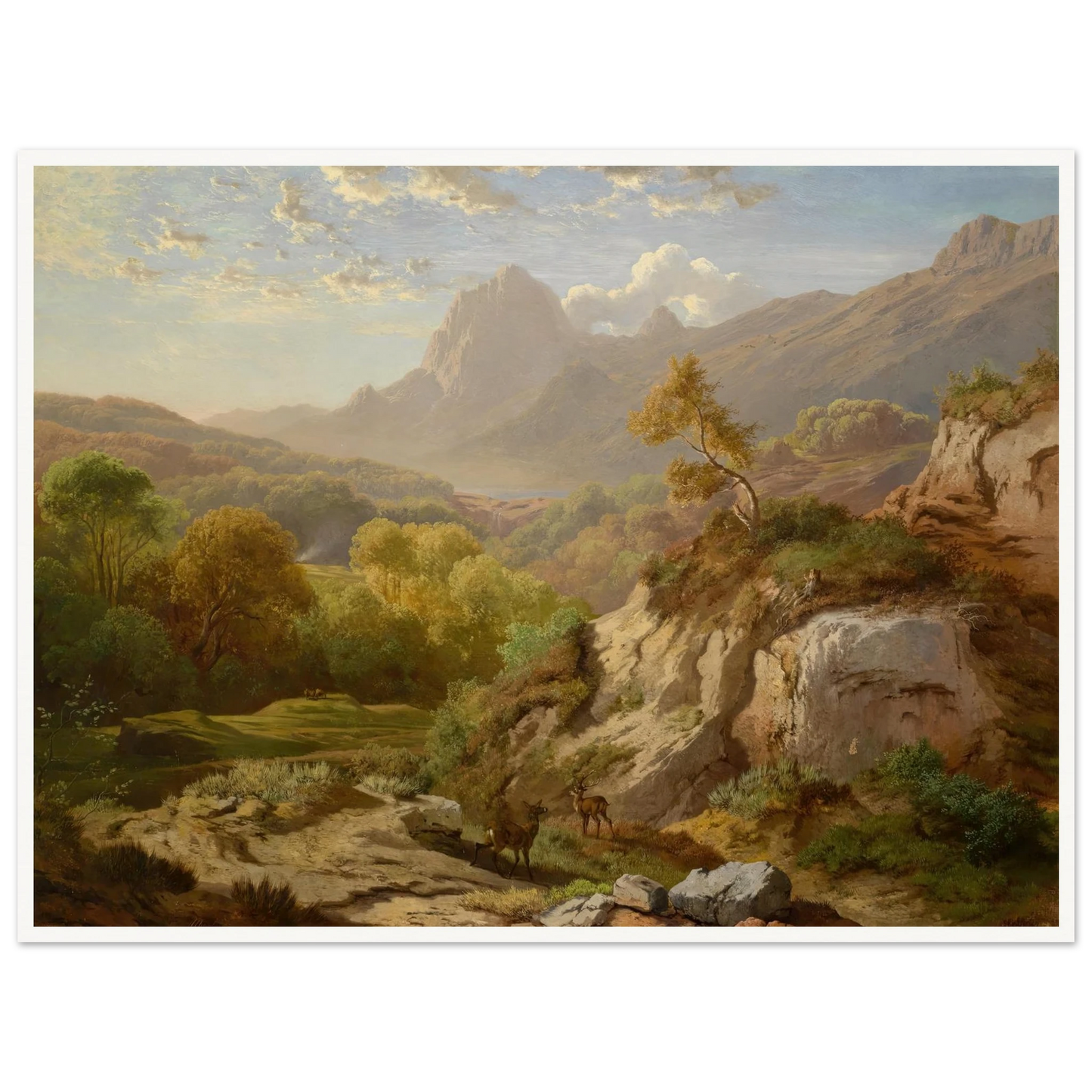 Rotwild in einer weiten Gebirgslandschaft Art Print | Albert Zimmermann-Quipham Collections
