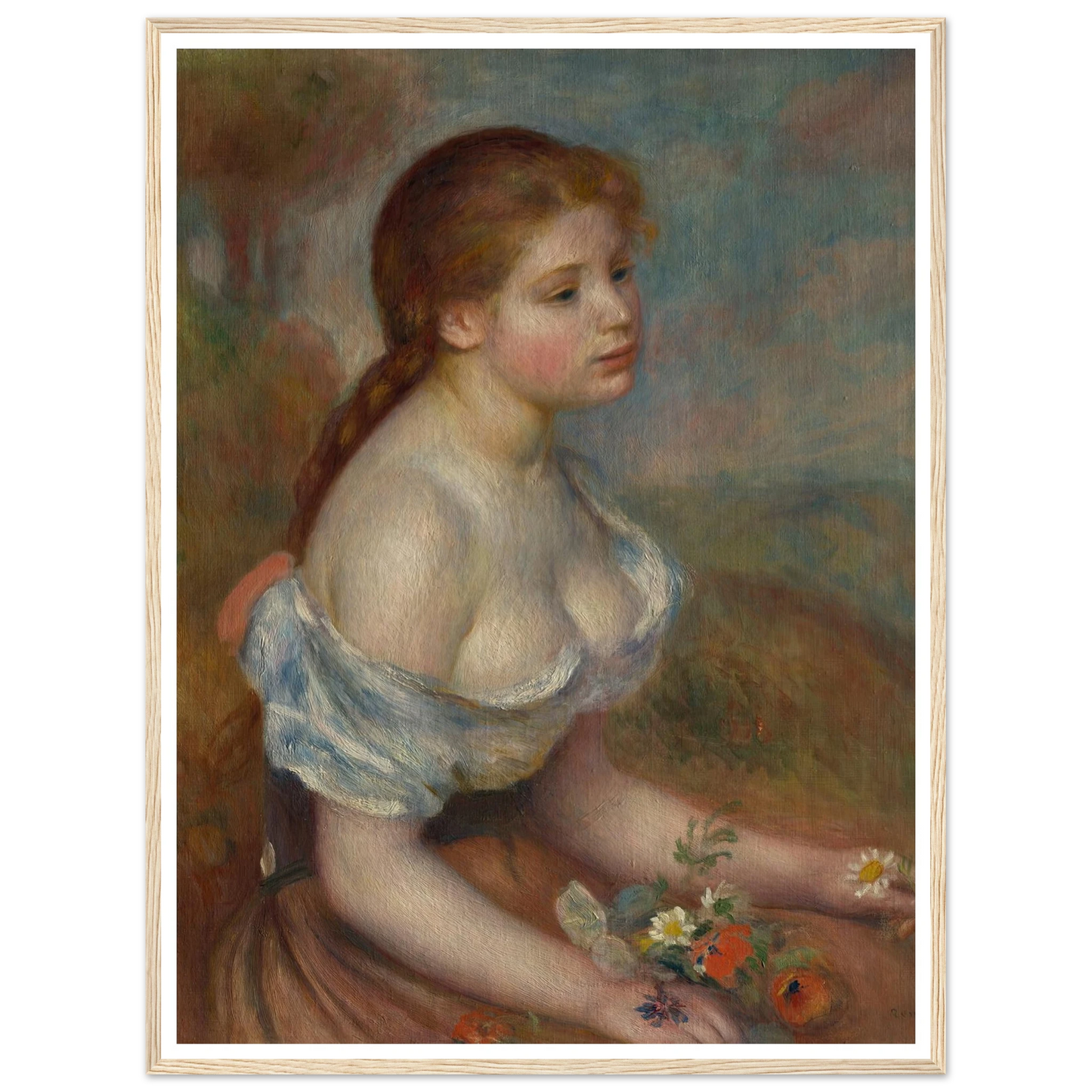 A Young Girl with Daisies (1889) Art Print | Pierre Auguste Renoir-Quipham Collections