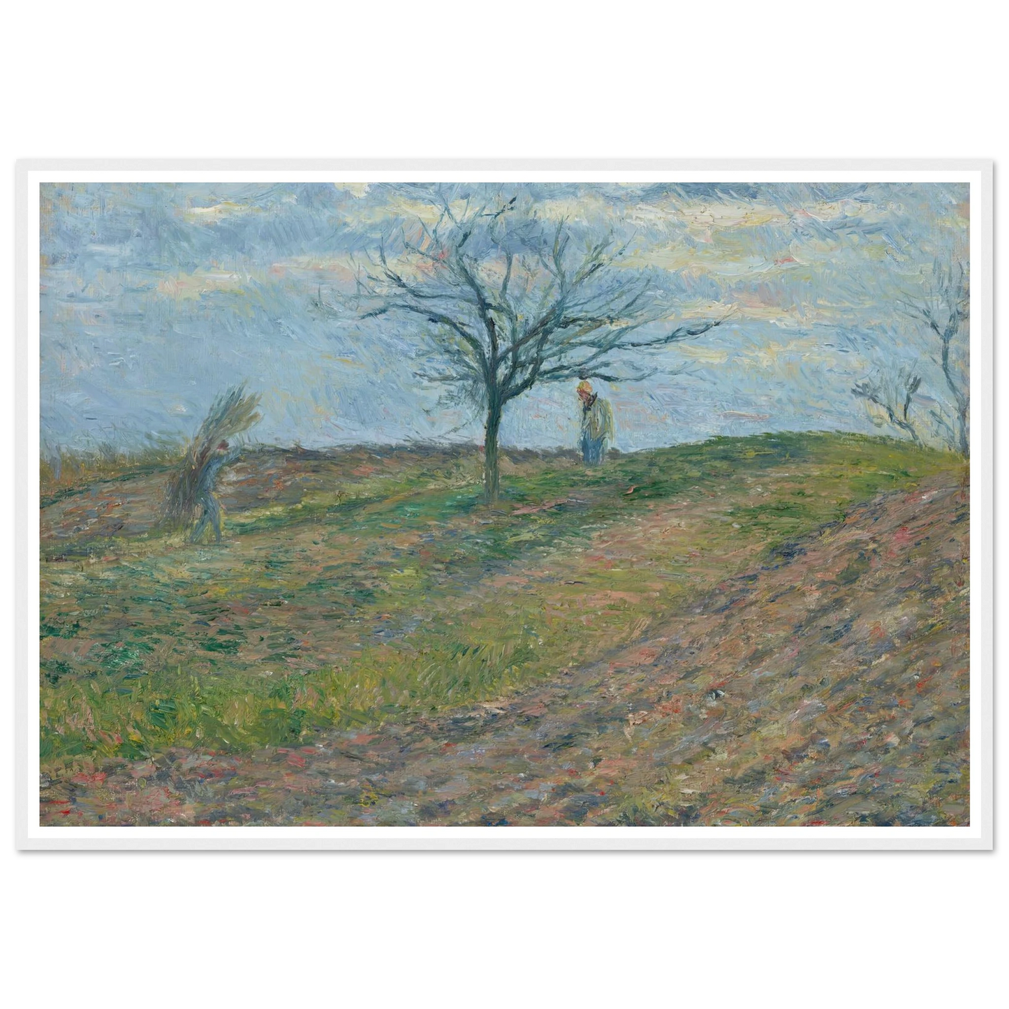 Terre labourée en hiver, avec un homme portant un fagot (1877) Art Print | Camille Pissarro-Quipham Collections