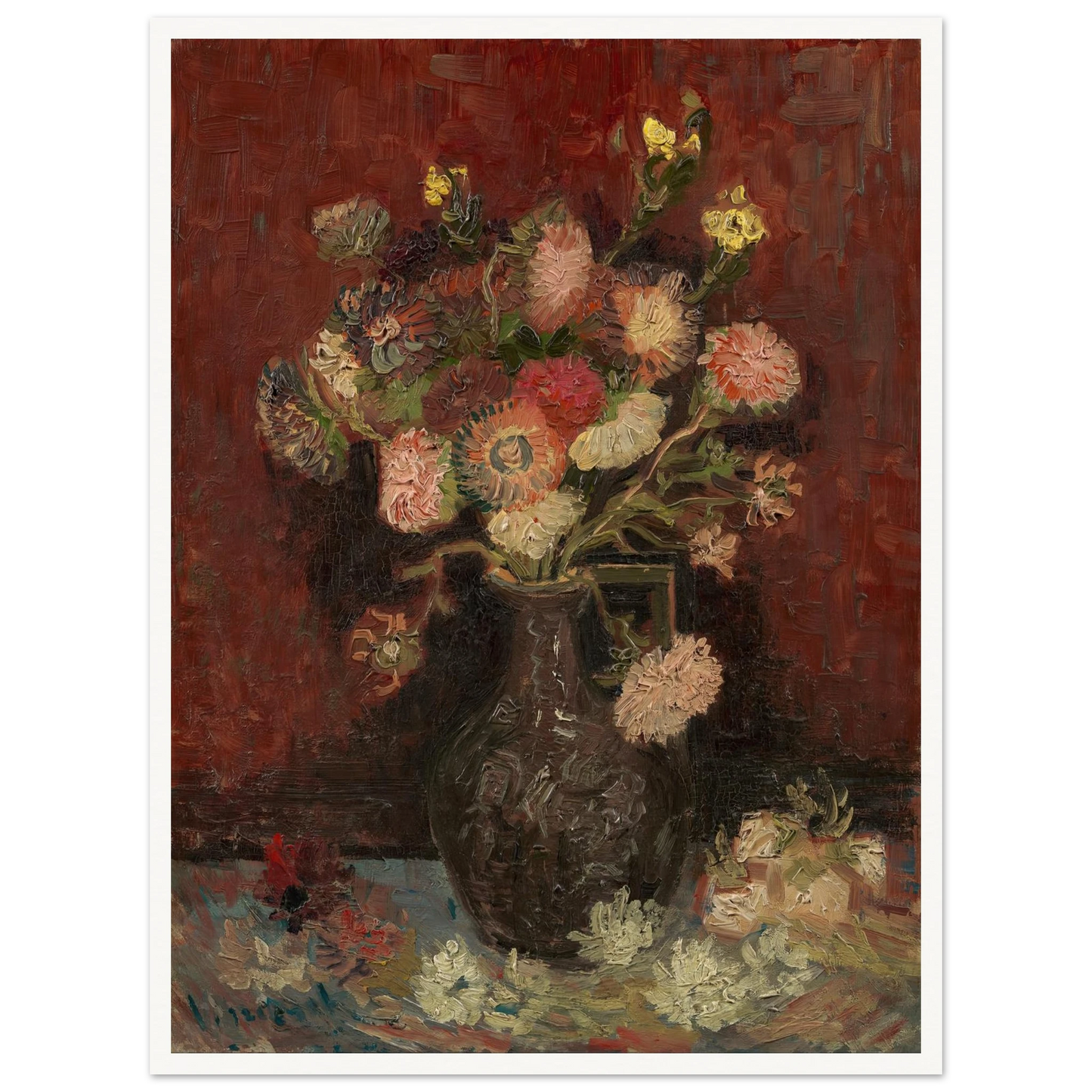 Vase with Chinese asters and gladioli (1886) Art Print | Vincent van Gogh-Quipham Collections